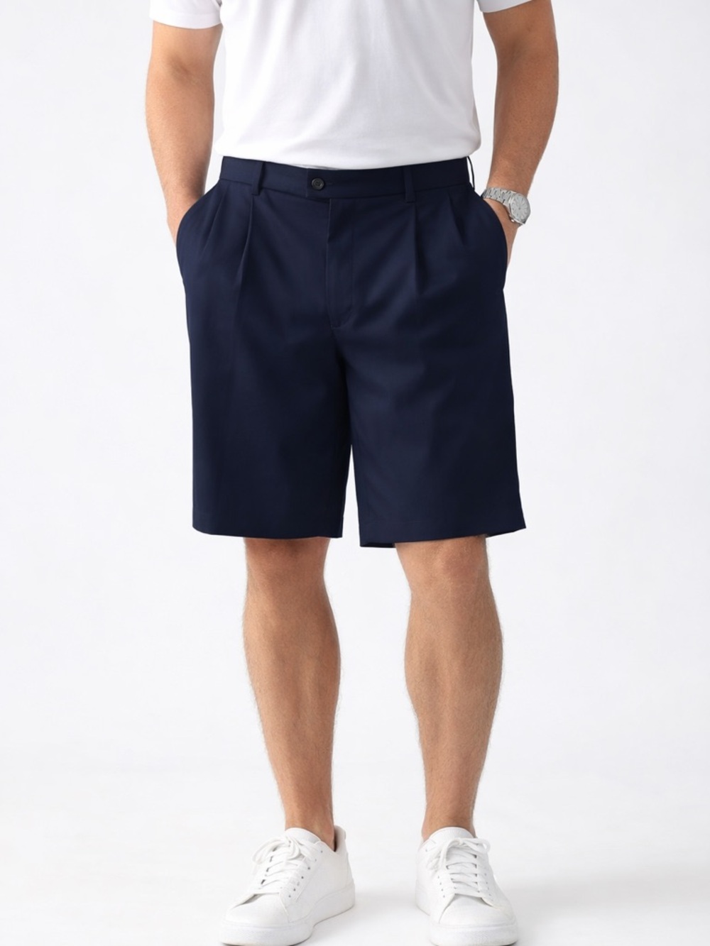 Bocaccio Golf Mens Navy Pleated Front Shorts 9” Size 44 Tennis Preppy Minimalist